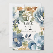 Modernes Fall Floral Navy Dusty Blue Wedding Menü Einladung (Rückseite)