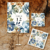 Modernes Fall Floral Navy Dusty Blue Wedding Menü Einladung