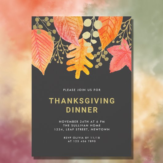 Modernes Fall Foliage Erntedank Dinner Einladung