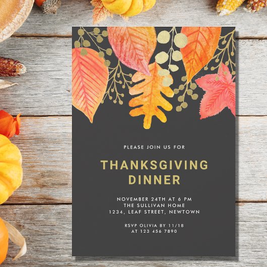 Modernes Fall Foliage Erntedank Dinner Einladung