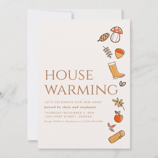 Modernes Fall Housewarming Party Einladen mit Blät Einladung (Vorderseite)