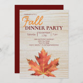 Modernes Fall Leaf Burgundy Dinner Party Einladung (Vorne/Hinten)