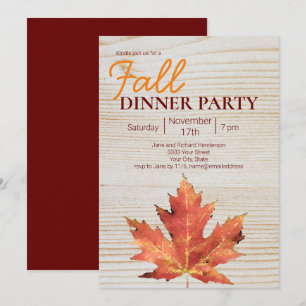 Modernes Fall Leaf Burgundy Dinner Party Einladung