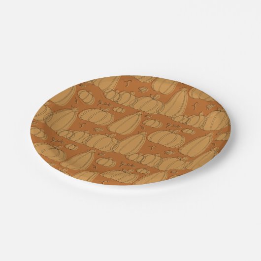 Modernes Fall Pumpkin Muster in Orange Pappteller (Schrägansicht)