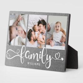 Modernes, familiäres Script-Collage Linen 3 Foto B Fotoplatte