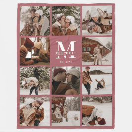 Modernes Familienfoto Collage Mit Monogramm Dusty  Fleecedecke
