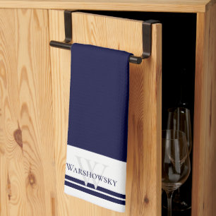 Modernes Familienmonogramm Navy Blue Kitetücher Geschirrtuch