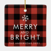 Modernes, familienrotes Buffalo Kariert mit Foto Keramikornament (Rückseite)