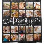 Modernes Familienskript 20 Foto Collage Chic Black Duschvorhang (Vorderseite)