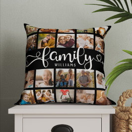 Modernes Familienskript 20 Foto Collage Chic Black Kissen