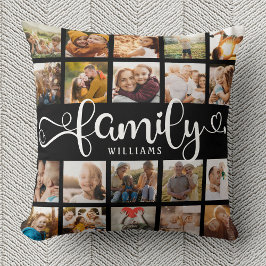 Modernes Familienskript 20 Foto Collage Chic Black Kissen
