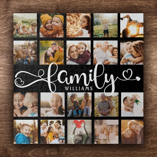 Modernes Familienskript 20 Foto Collage Chic Black Puzzle