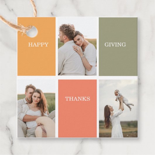 Modernes Family Collage Foto | Glückliches Ernteda Geschenkanhänger (Vorderseite)