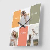 Modernes Family Collage Foto Happy Thanksgiving Quadratische Wanduhr (Winkel)