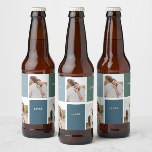 Modernes Family Collage Foto | Liebe leben hier Bierflaschenetikett (Flaschen)