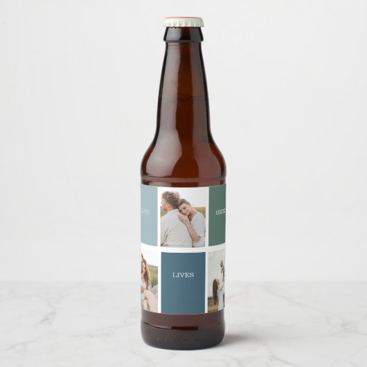 Modernes Family Collage Foto | Liebe leben hier Bierflaschenetikett (Vorderseite)
