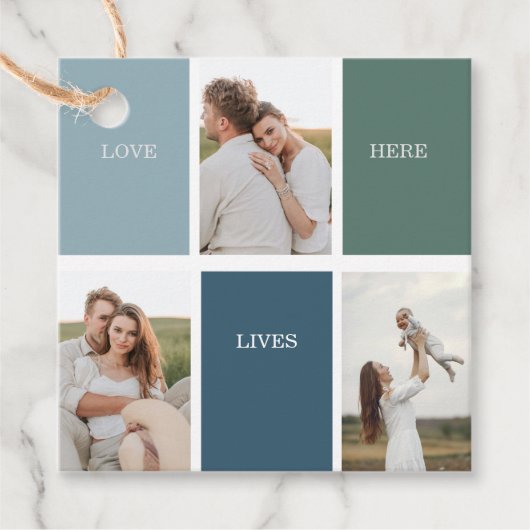 Modernes Family Collage Foto | Liebe leben hier Geschenkanhänger (Vorderseite)