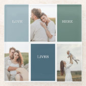 Modernes Family Collage Foto | Liebe leben hier Glasuntersetzer (Vorderseite)