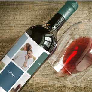 Modernes Family Collage Foto   Liebe leben hier Weinetikett