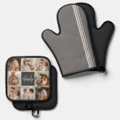 Modernes Family Collage Foto & Personalisierte Ges Ofenhandschuh & Topflappen-Set (Vorderseite/Rückseite)
