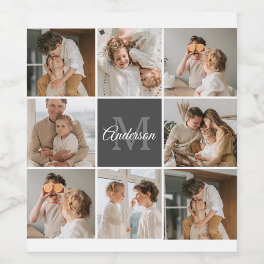 Modernes Family Collage Foto & Personalisierte Ges Weinetikett (Einzelnes Label)
