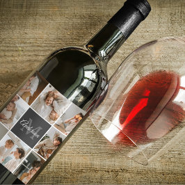 Modernes Family Collage Foto & Personalisierte Ges Weinetikett