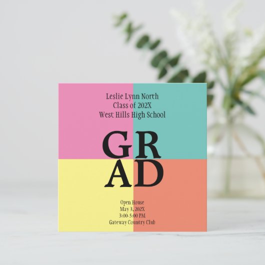 Modernes Farbblock GRAD Open House Einladung (Stehend Vorderseite)