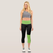Modernes Farbblock Schwarz Limon mit benutzerdefin Capri Leggings (Vorderseite)