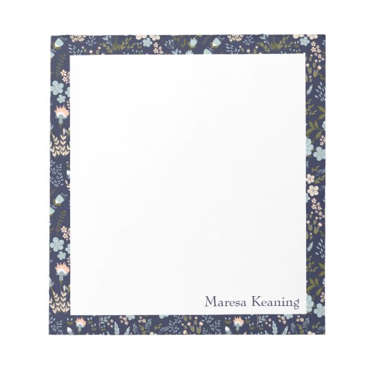 Modernes, farbenfroh blaues Blumenmuster Personali Notizblock (Vorderseite)