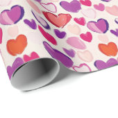 Modernes, farbenfroh feines, rosa Lila Herzmuster Geschenkpapier (Rolleneckpunkt)