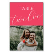 Modernes, farbenfroh-rosa Hochzeitsszenario-Foto Tischnummer (Rückseite)