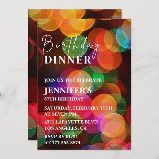 Modernes farbenfrohe Abendessen mit Confetti 87. G Einladung (Vorne/Hinten)