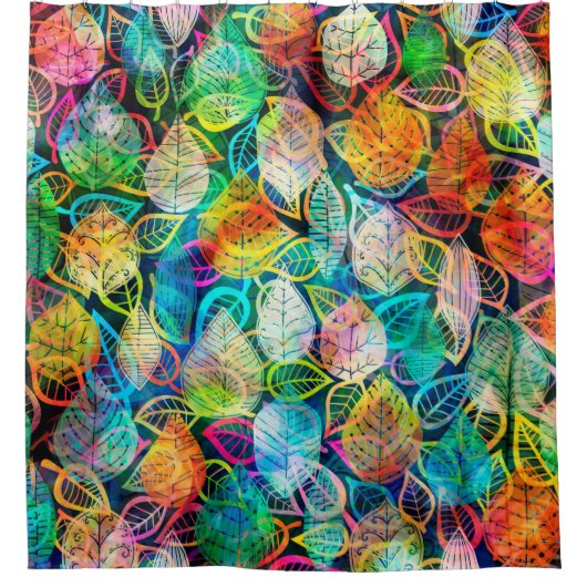 Modernes, farbenfrohe Blattmuster Duschvorhang (Vorderseite)