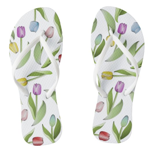 Modernes, farbenfrohe Tulip Blume Muster Badesandalen (Fußbett)