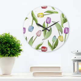 Modernes, farbenfrohe Tulip Blume Muster Große Wanduhr