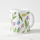 Modernes, farbenfrohe Tulip Blume Muster Jumbo-Tasse (Vorderseite Rechts)