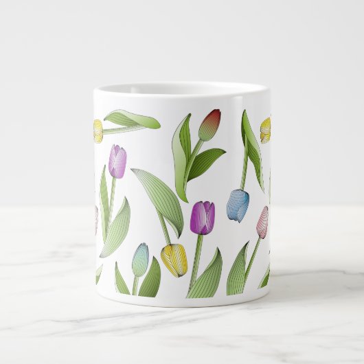 Modernes, farbenfrohe Tulip Blume Muster Jumbo-Tasse (Vorderseite)