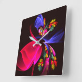 Modernes, farbenfrohes Abstraktes Kunstmuster #06 Quadratische Wanduhr (Winkel)