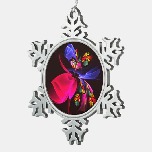 Modernes, farbenfrohes Abstraktes Kunstmuster #06 Schneeflocken Zinn-Ornament (Rechts)