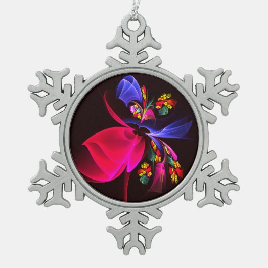 Modernes, farbenfrohes Abstraktes Kunstmuster #06 Schneeflocken Zinn-Ornament (Vorderseite)