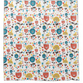 Modernes, farbenfrohes Blumenmuster aus dem Mittel Duschvorhang (Vorderseite)