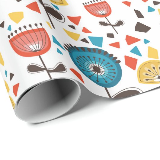 Modernes, farbenfrohes Blumenmuster aus dem Mittel Geschenkpapier (Rolleneckpunkt)