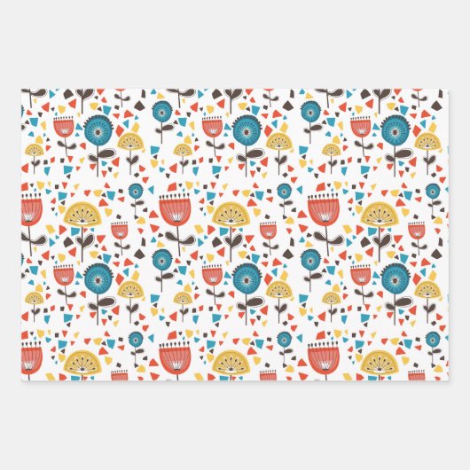 Modernes, farbenfrohes Blumenmuster aus dem Mittel Geschenkpapier Set (Vorderseite 2)