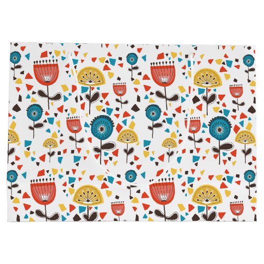 Modernes, farbenfrohes Blumenmuster aus dem Mittel Große Geschenktüte (Rückseite)