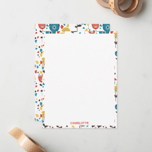 Modernes, farbenfrohes Blumenmuster aus dem Mittel Mitteilungskarte (Vorderseite/Rückseite Beispiel)