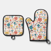 Modernes, farbenfrohes Blumenmuster aus dem Mittel Ofenhandschuh & Topflappen-Set (Vorderseite)