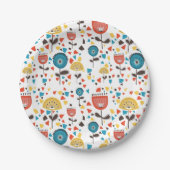 Modernes, farbenfrohes Blumenmuster aus dem Mittel Pappteller (Vorderseite)