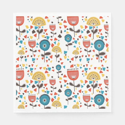 Modernes, farbenfrohes Blumenmuster aus dem Mittel Serviette (Vorderseite)