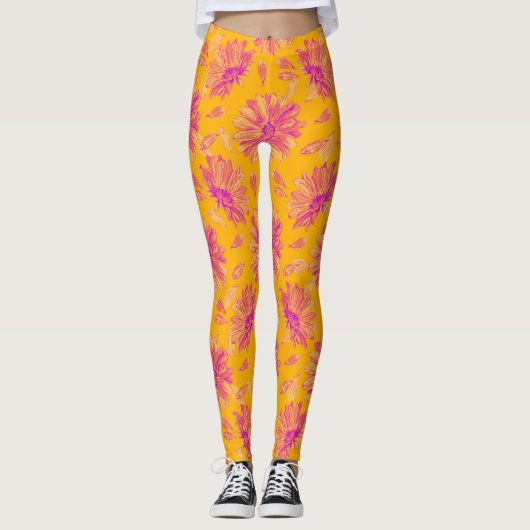 Modernes, farbenfrohes, florales Muster Leggings (Vorderseite)