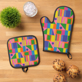 Modernes, farbenfrohes, geometrisches Muster des R Ofenhandschuh & Topflappen-Set